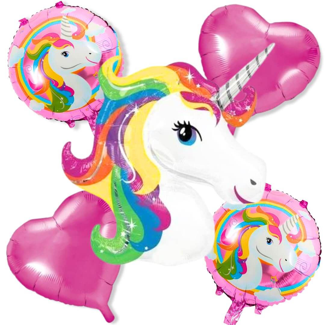 Unicorn Theme Foil Balloon Set - 5 Pcs