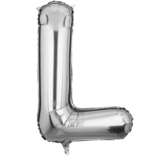 Silver foil letter L balloon, 16 inches, perfect for birthday or anniversary decorations.