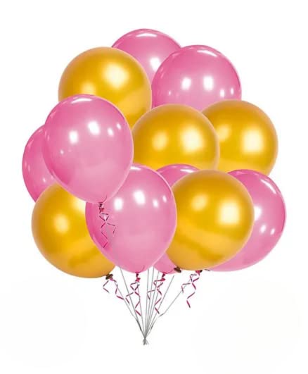Pack of pink and gold metallic balloons perfect for party decoration and celebrations.