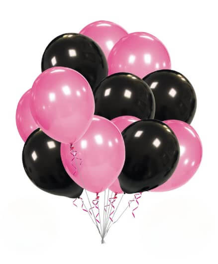 Black and pink balloons cluster for birthday and party celebrations, perfect for decorations.