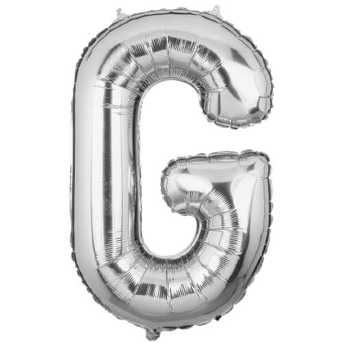 Silver foil letter G balloon, 16 inches, perfect for party decorations, birthdays, and special events.