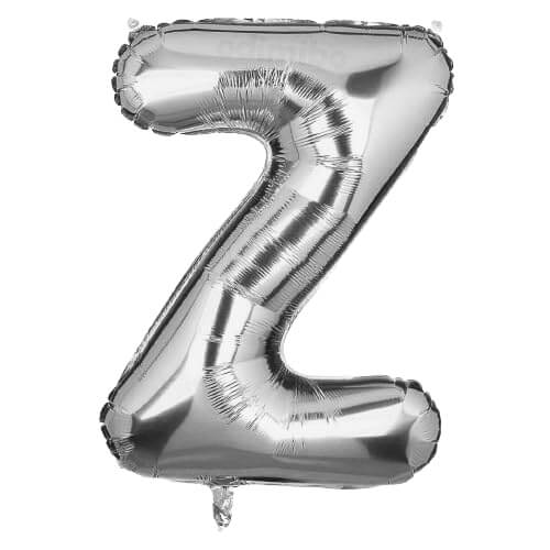 Silver foil balloon in the shape of the letter Z, perfect for party decor and custom celebrations.