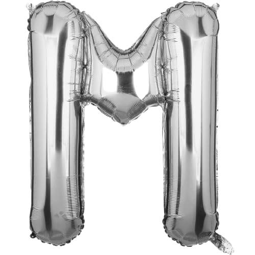 Silver M Letter Foil Balloon, 16 inches, perfect for birthdays, weddings, and celebrations.