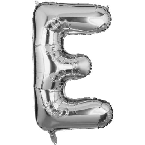Silver Foil Balloon Alphabet E, 16-inch, perfect for birthday, wedding, anniversary, and custom decorations.