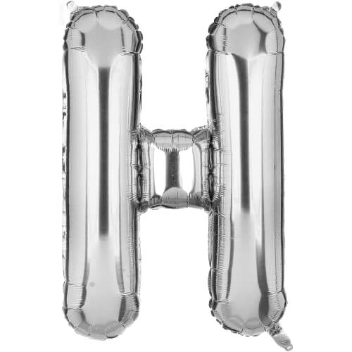 Shiny silver foil balloon letter H, perfect for custom decorations for parties and celebrations.