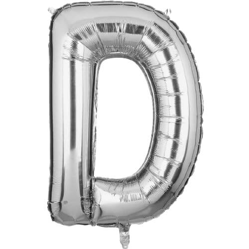 Flyloons 16-inch silver letter D foil balloon, ideal for birthday parties, anniversaries, and custom decorations.
