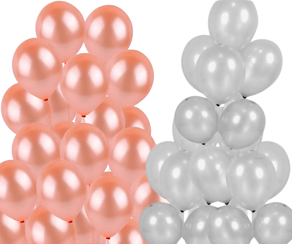 Pack of pink and silver balloons perfect for birthday parties, weddings, and celebrations, featuring 10-12 inch metallic designs.