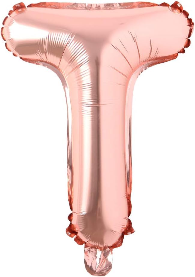 Flyloons Rose Gold T Letter Foil Balloon - 16 Inch for Birthday, Wedding, Anniversary, Custom Phrase Decorations