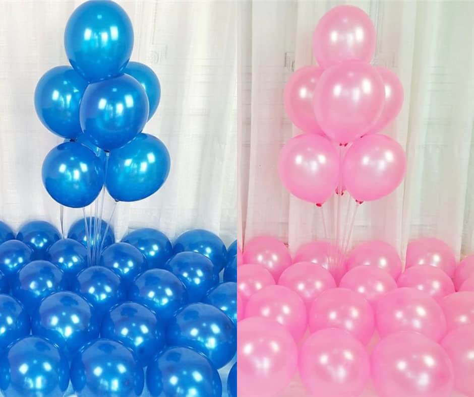 Blue and pink metallic balloons, perfect for birthday parties, weddings, and celebrations. Ideal decoration pack.