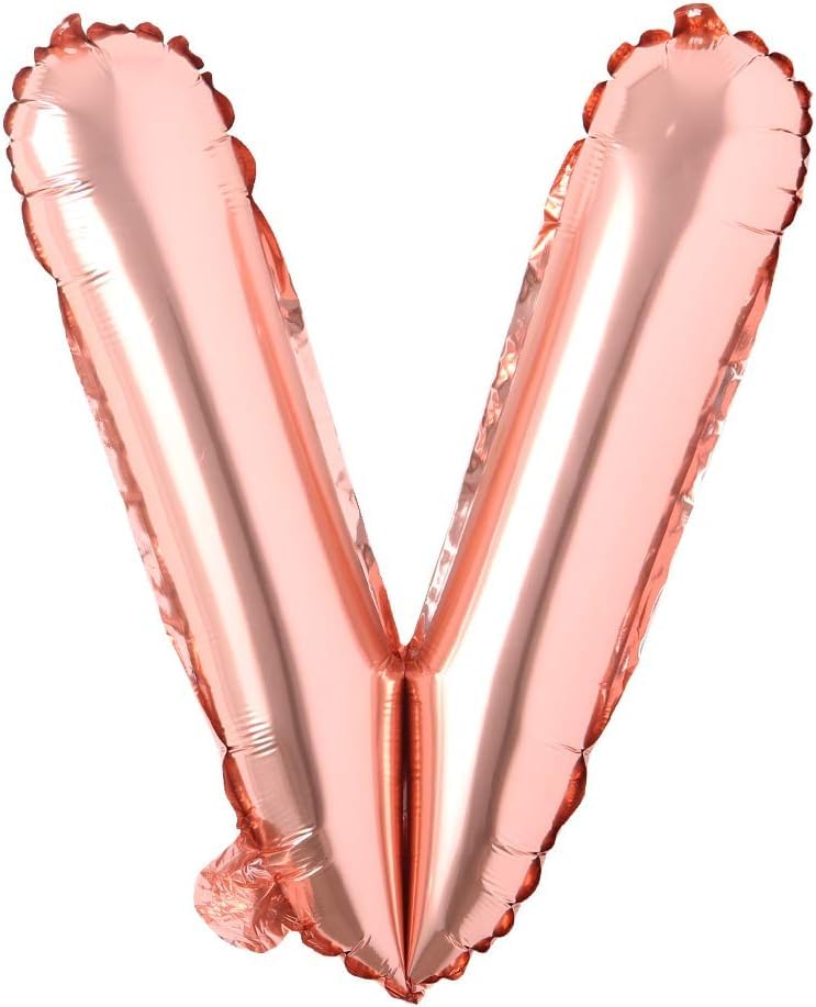 Flyloons Rose Gold Foil Letter V Balloon - 16 Inch Decorative Balloon for Parties and Celebrations