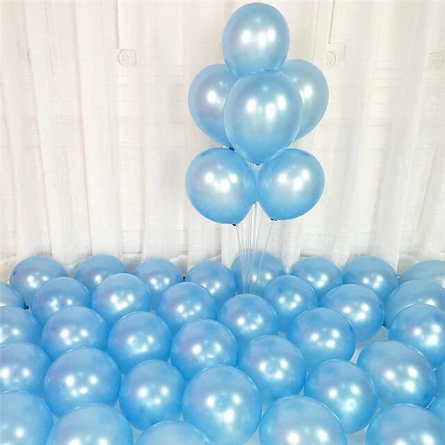Pack of 50 Sky Blue Metallic Balloons for birthday, wedding, and party decorations, sizes 10-12 inches.