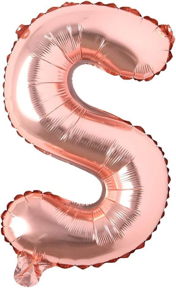 Rose gold letter S foil balloon, 16 inch size for birthday, wedding, and anniversary celebrations.