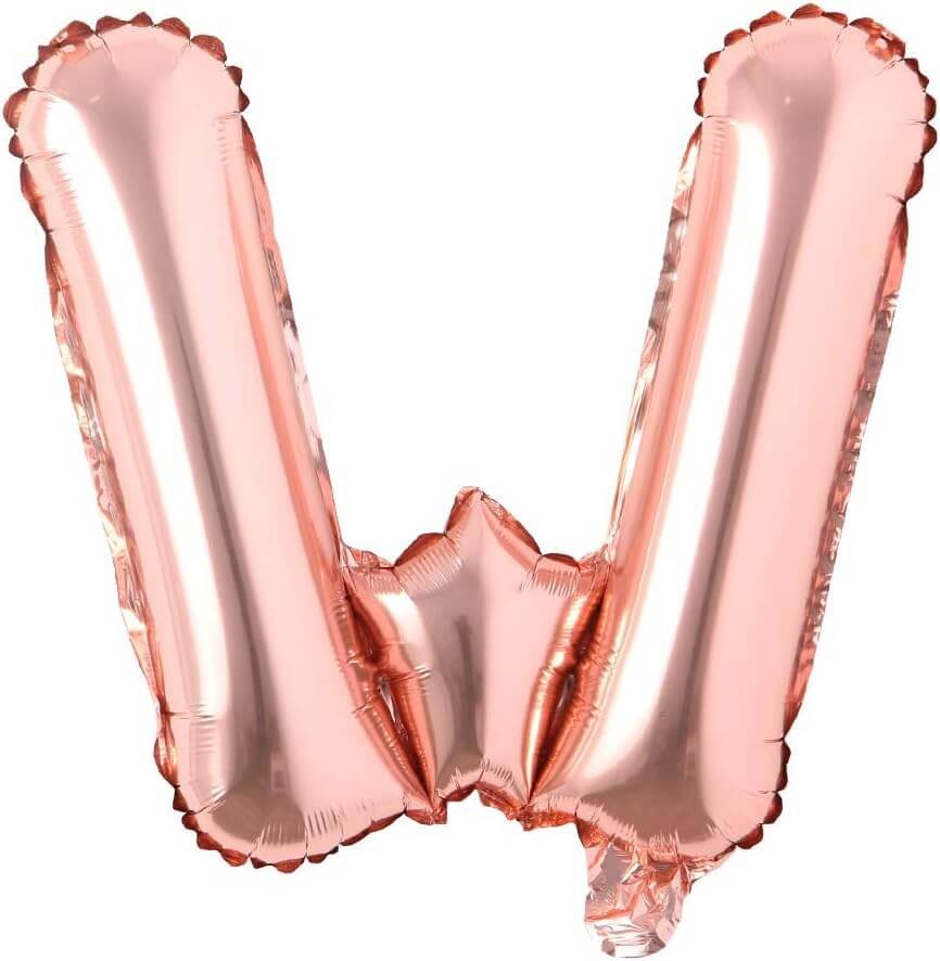 Flyloons Rose Gold Letter W Foil Balloon, 16 Inch, perfect for birthdays, anniversaries, and events.