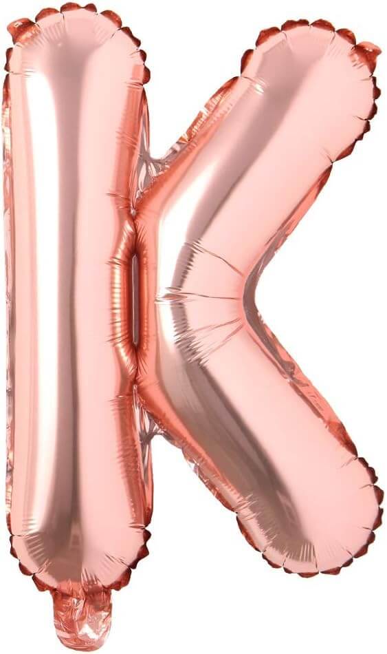 Rose gold foil letter K balloon, 16 inches, perfect for parties, birthdays, and custom celebrations.