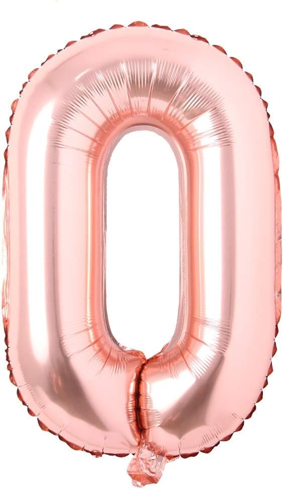 Rose gold number 0 foil balloon, 16 inches, perfect for birthday, wedding, or anniversary celebrations.