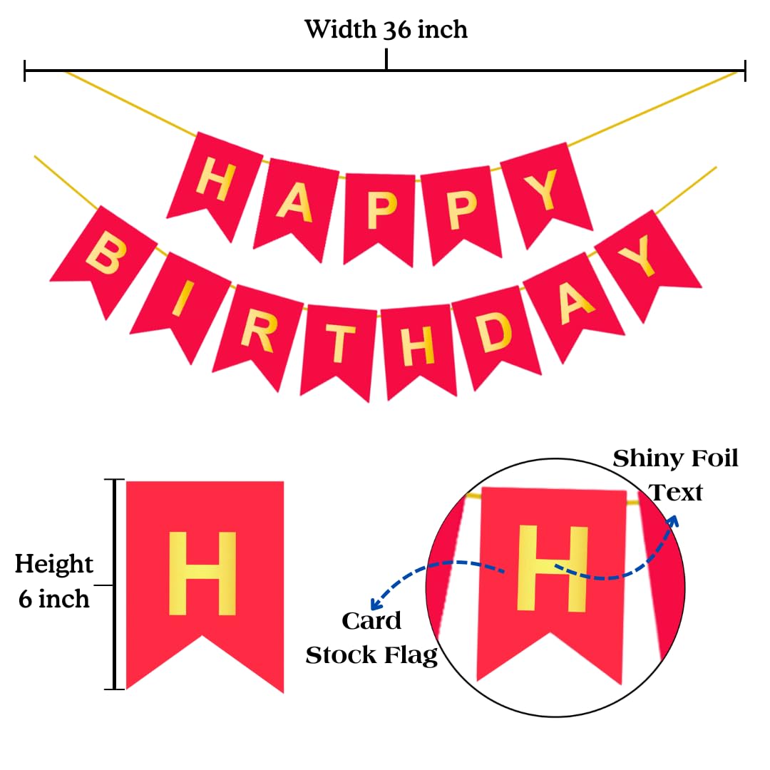 Dark blue "Happy Birthday" paper banner, 36x7 inches, featuring shiny foil text and card stock flags for festive celebrations.