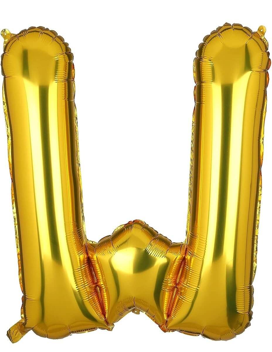Golden W Letter Foil Balloon - 16 Inch for Birthday, Anniversary, Bachelorette, and Wedding Decorations