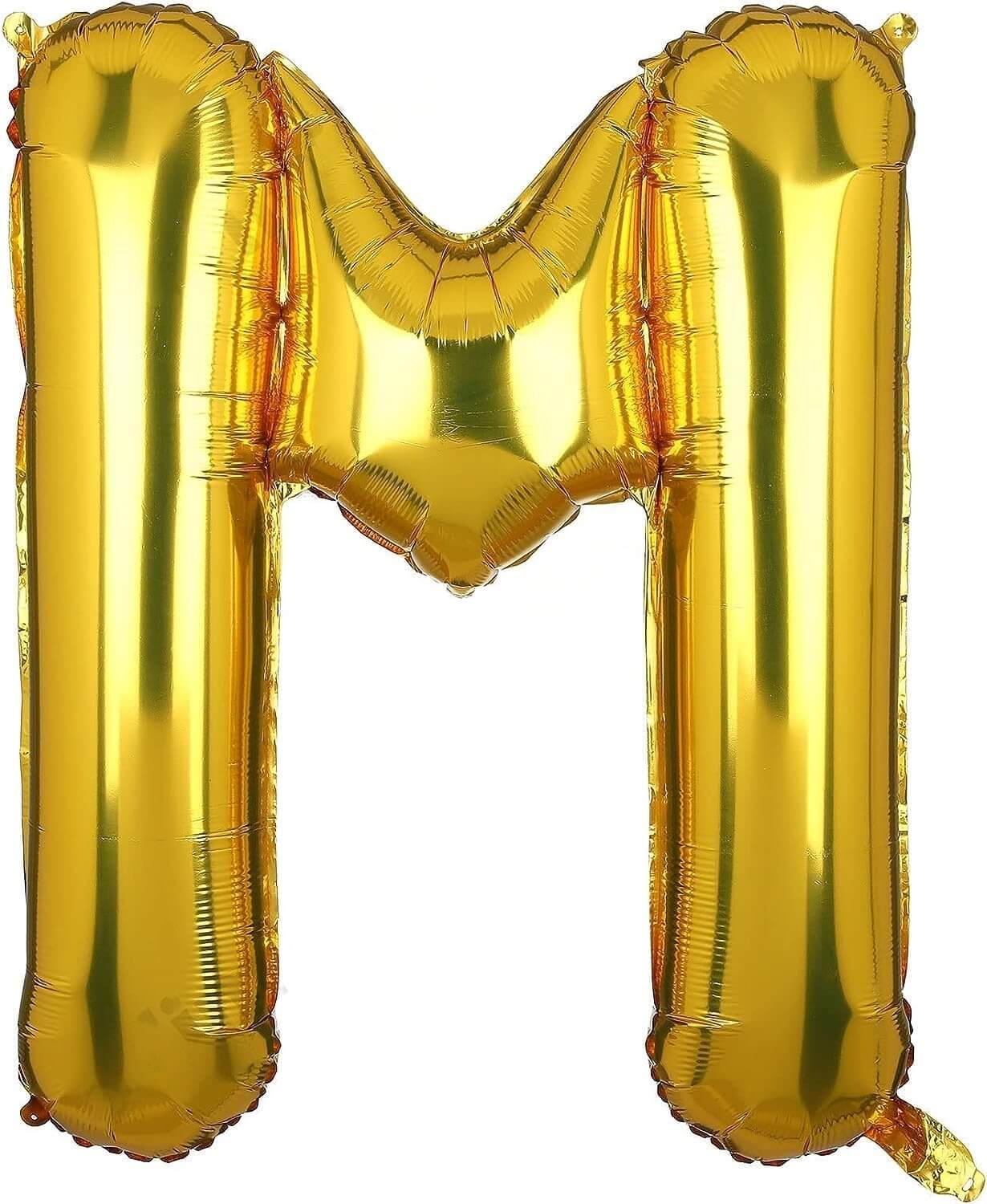 Flyloons Golden M Letter Foil Balloon, 16 Inch, ideal for birthdays, anniversaries, and custom celebrations.