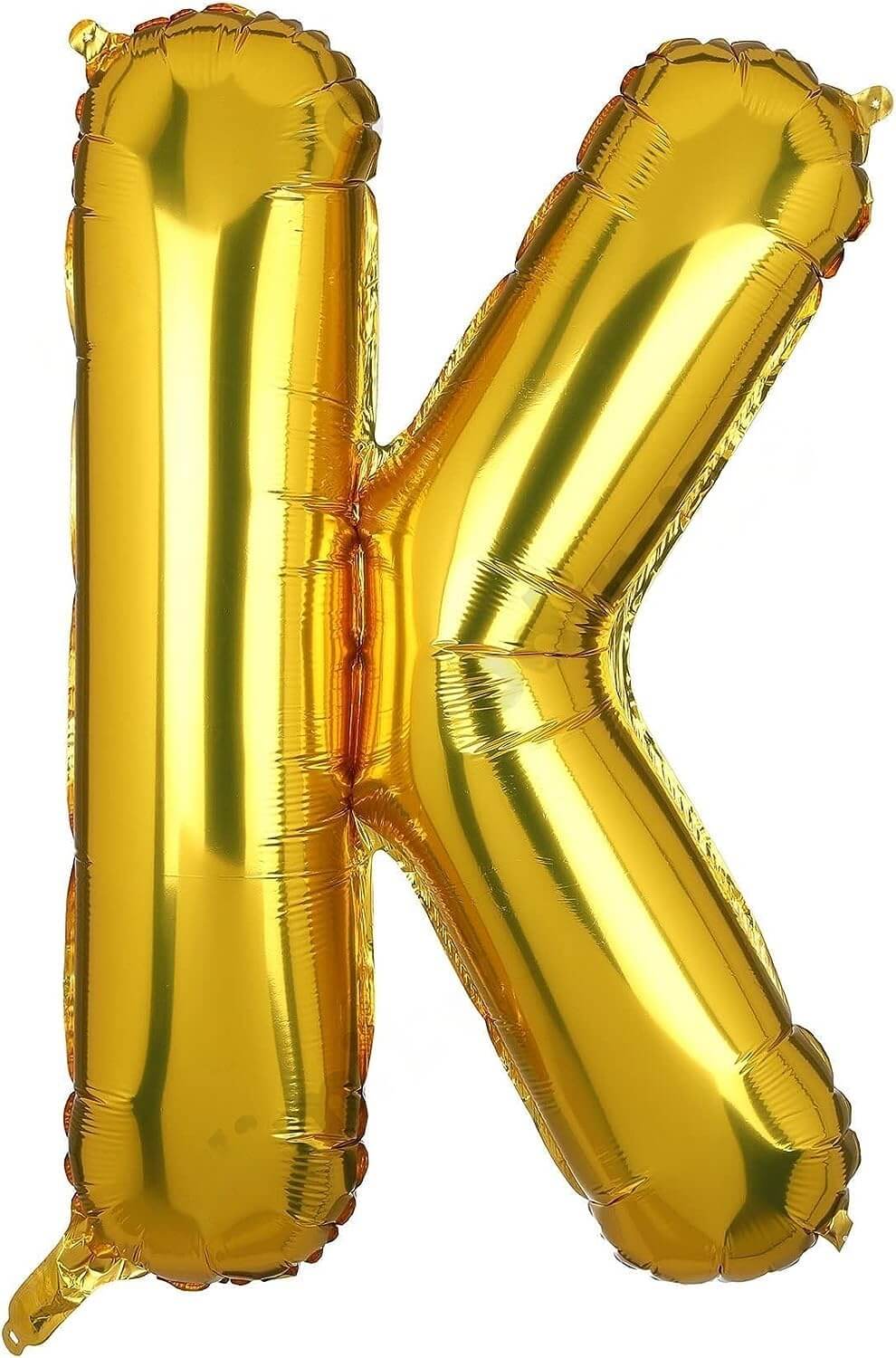 Golden letter K foil balloon, 16 inches, perfect for birthday, wedding, and anniversary decorations.