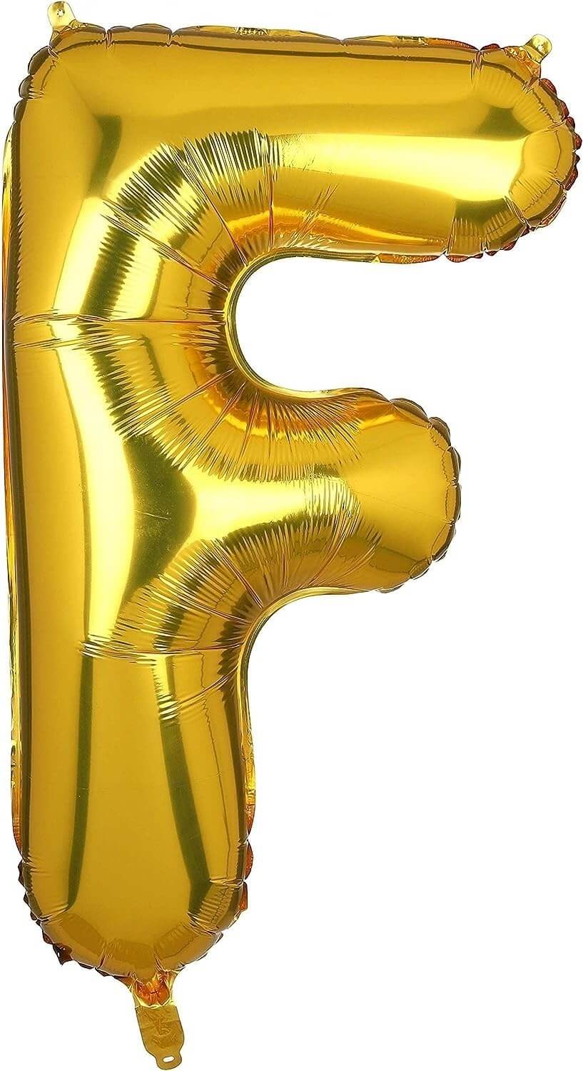 Golden letter F foil balloon, 16 inches, perfect for birthday celebrations and custom messages.
