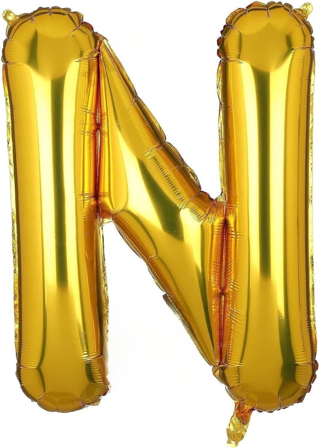 Flyloons Golden Foil Letter N Balloon, 16 inch, for birthdays, anniversaries, bachelorette, and wedding decorations.