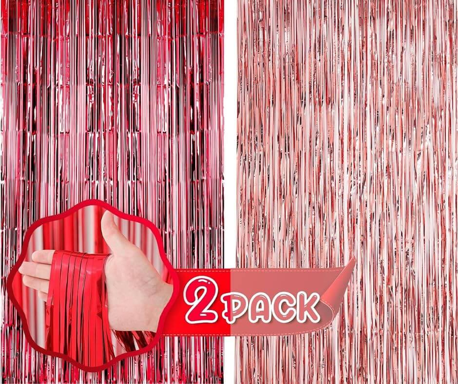 Rose Gold & Red Foil Curtains - Pack of 2
