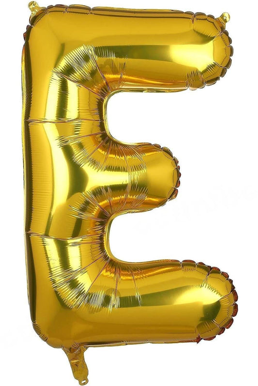 Flyloons Golden Foil Letter E Balloon, 16 inches, perfect for birthday, weddings, anniversaries, and custom phrases.