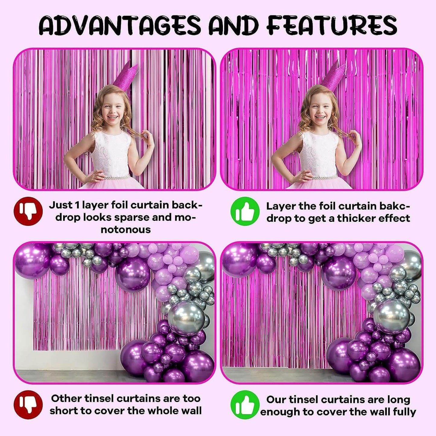 Rose Gold & Red Foil Curtains - Pack of 2