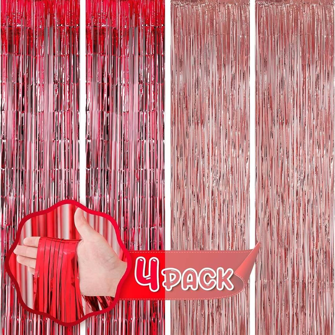 Rose Gold & Red Foil Curtains - Pack of 2