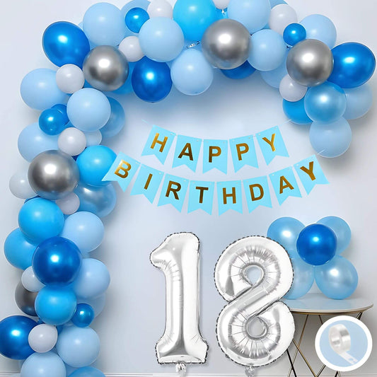 Purple & White Birthday Decoration Kit - 30 Pcs Balloons, Banner & Arch Tape
