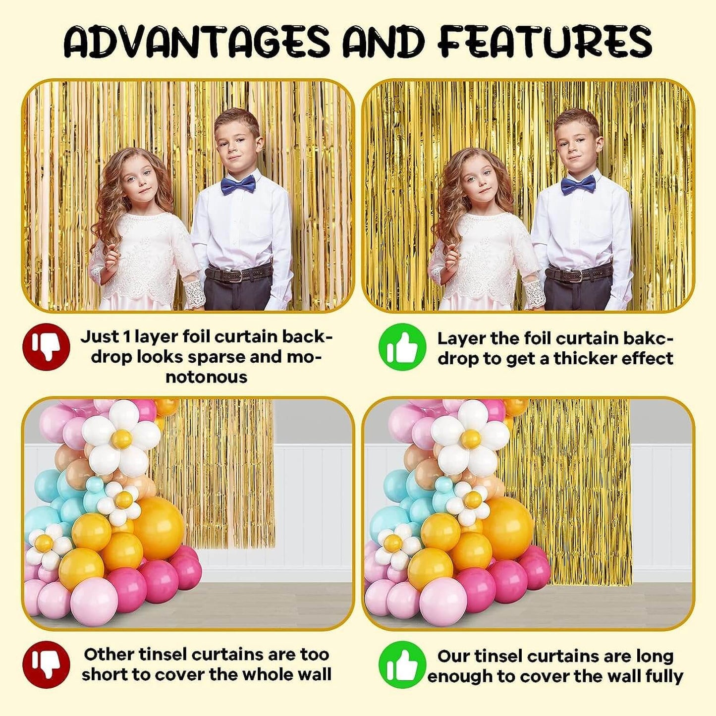 Rose Gold & Red Foil Curtains - Pack of 2