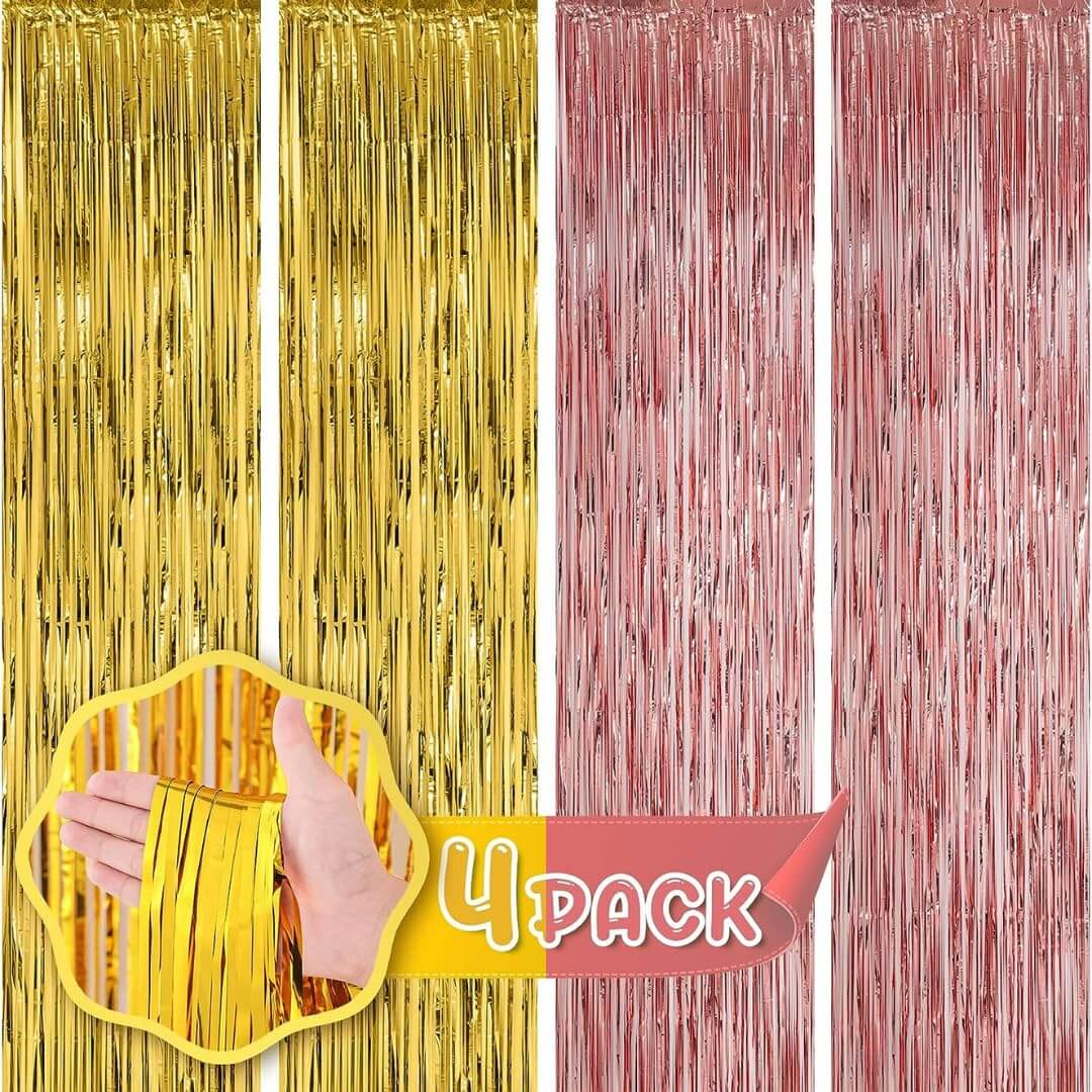 Rose Gold & Red Foil Curtains - Pack of 2