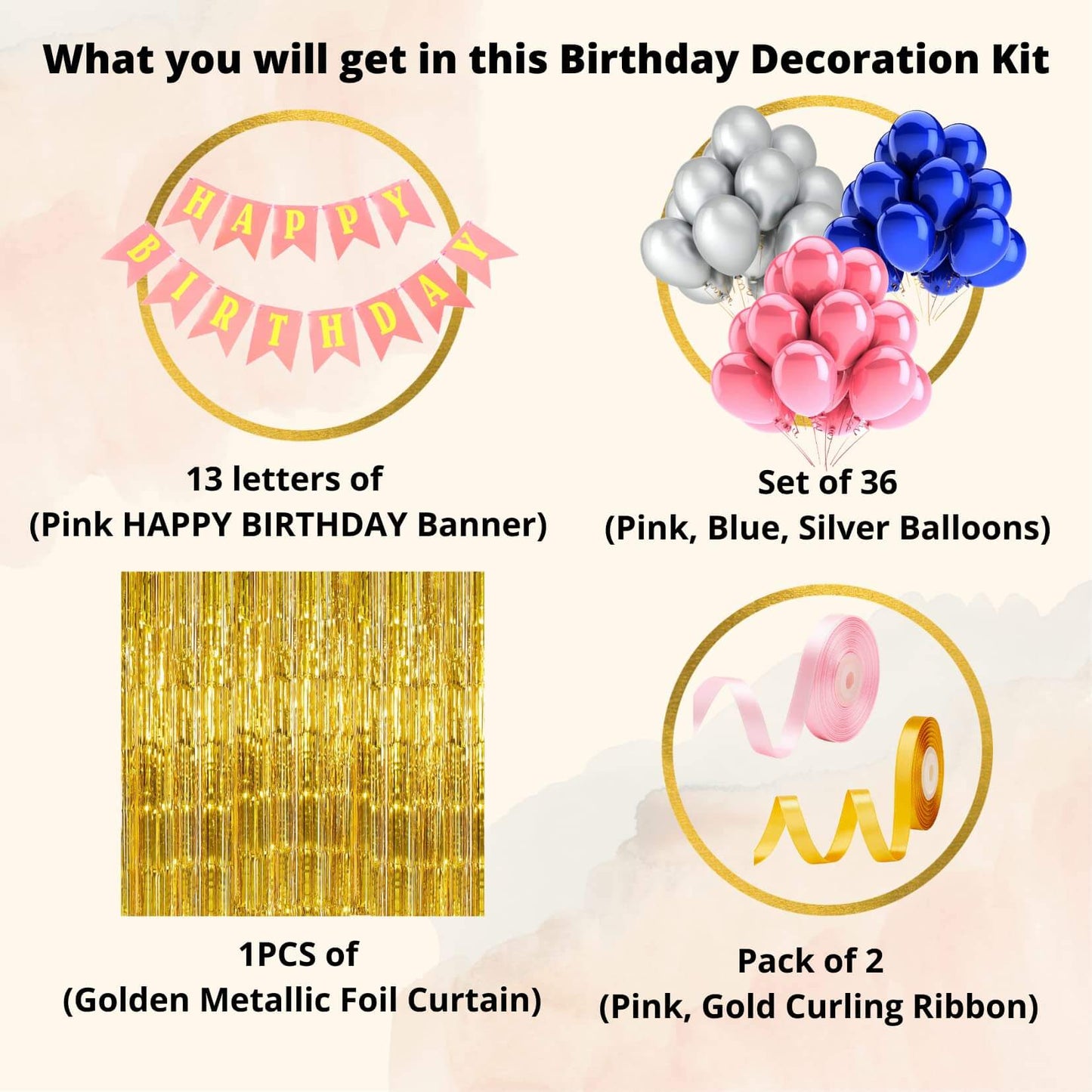 Pink & Gold Birthday Decoration Kit - 52 Pcs