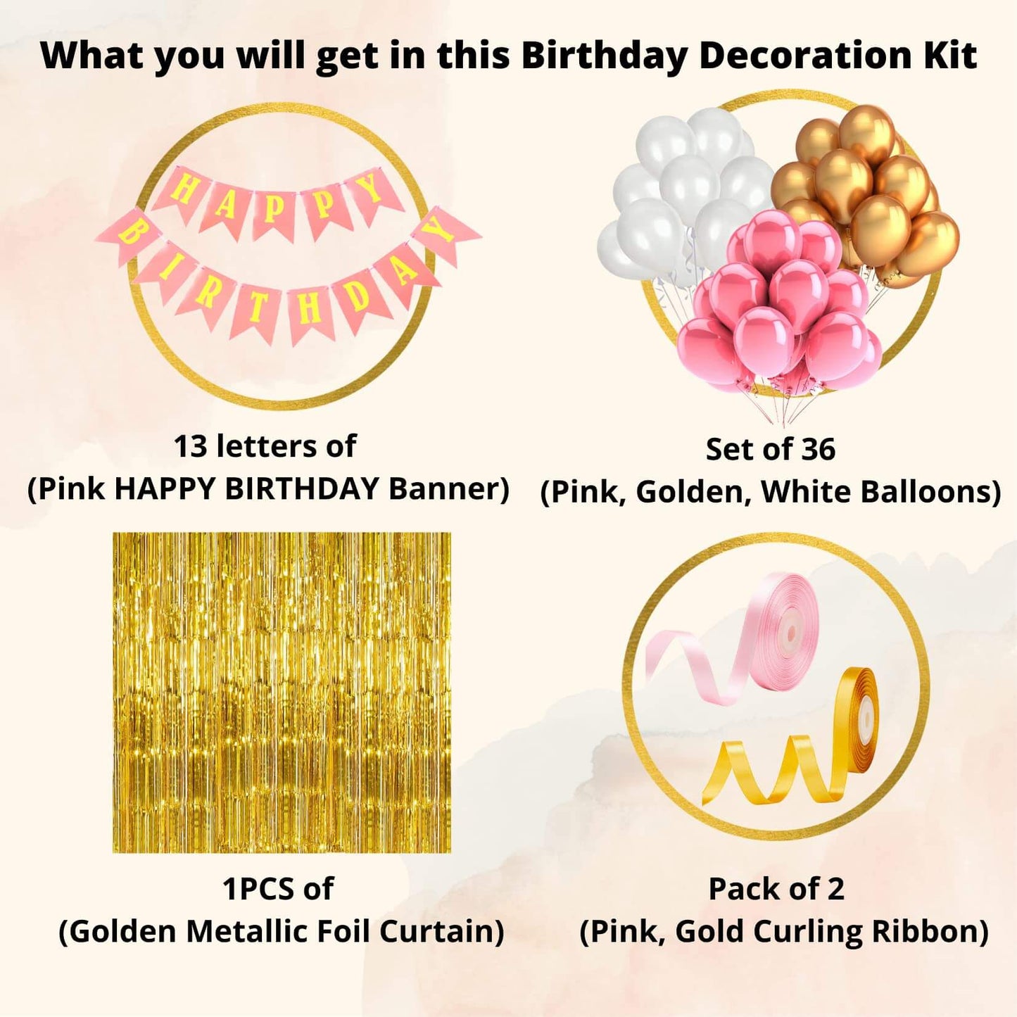 Pink & Gold Birthday Decoration Kit - 52 Pcs