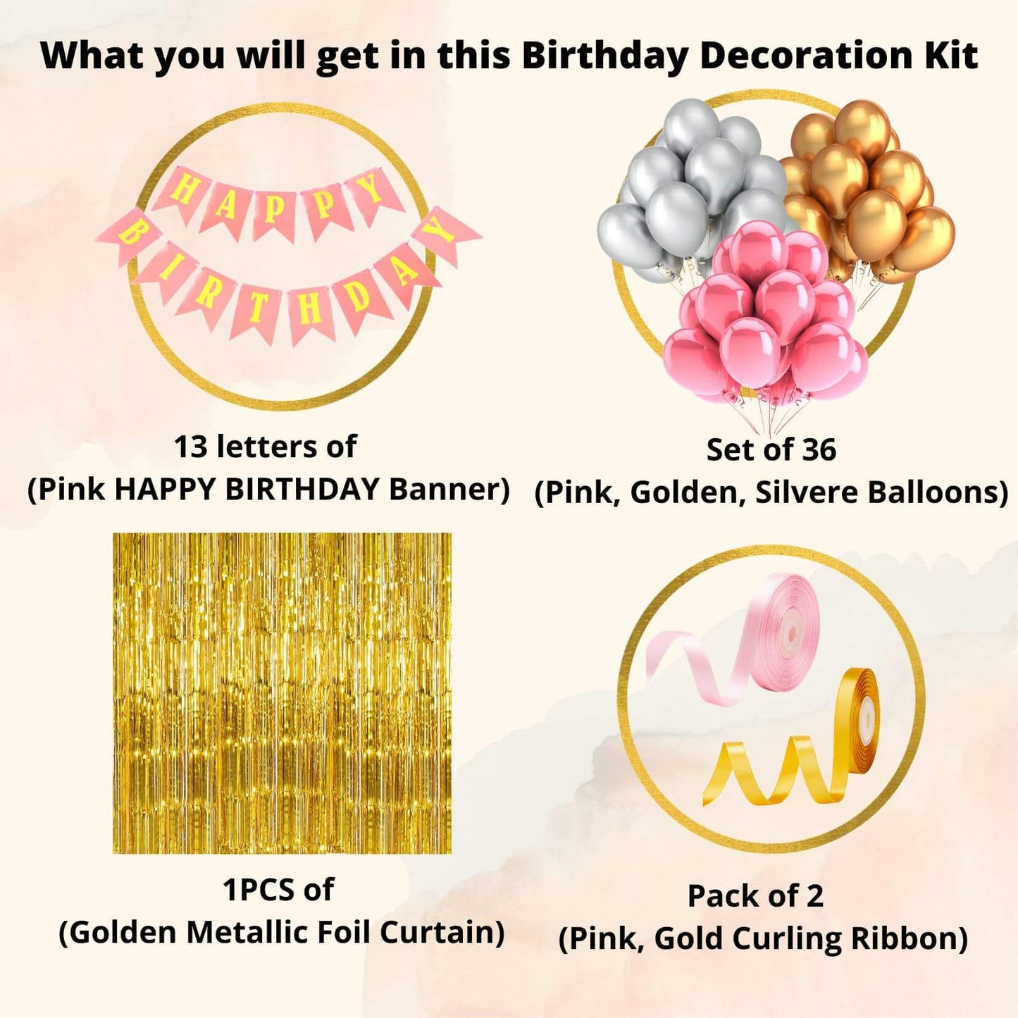 Pink & Gold Birthday Decoration Kit - 52 Pcs