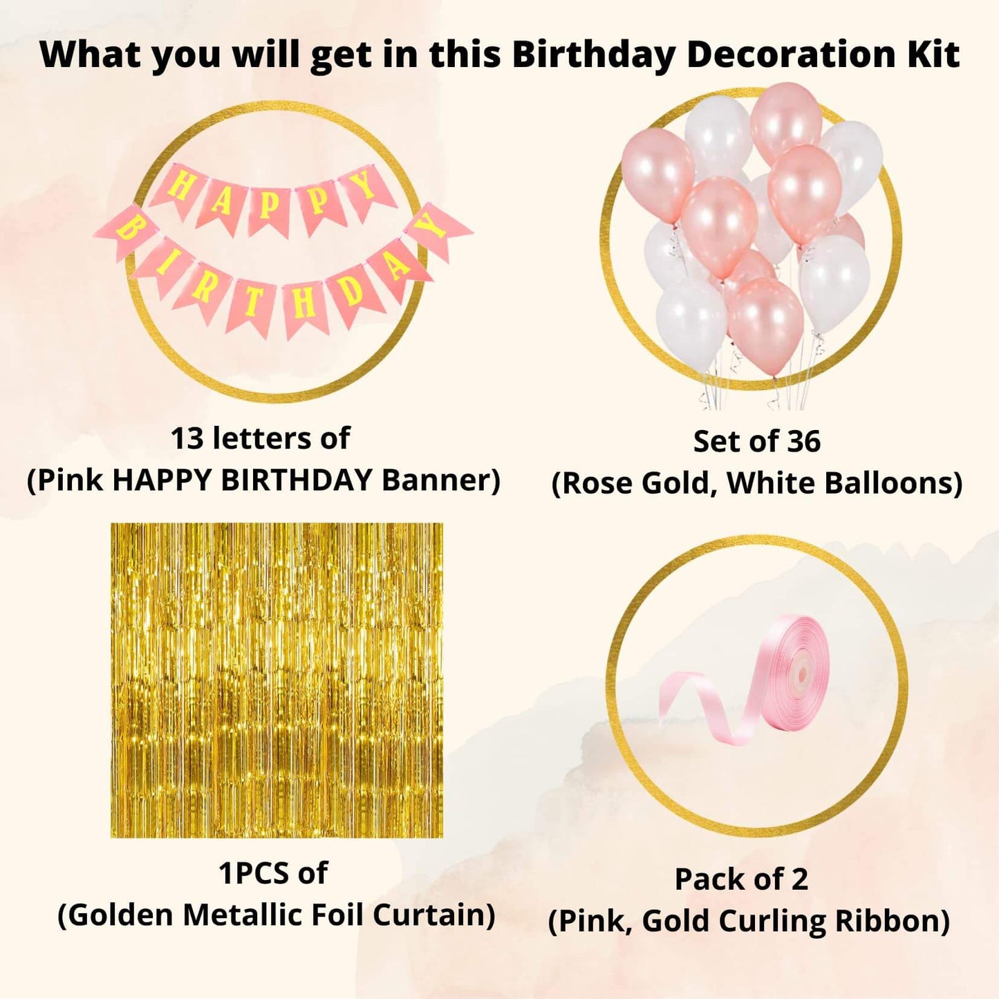 Pink & Gold Birthday Decoration Kit - 52 Pcs